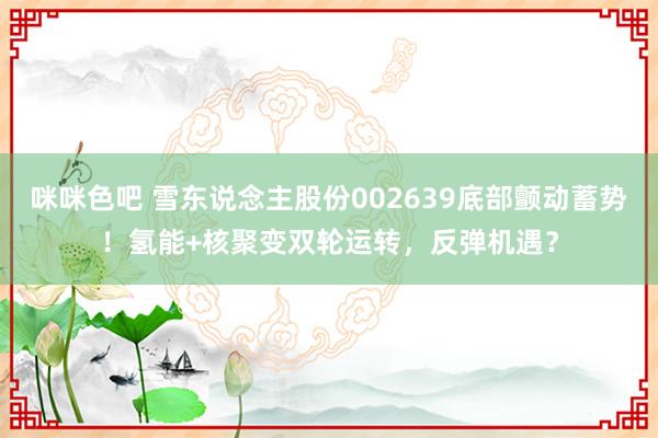 咪咪色吧 雪东说念主股份002639底部颤动蓄势！氢能+核聚变双轮运转，反弹机遇？